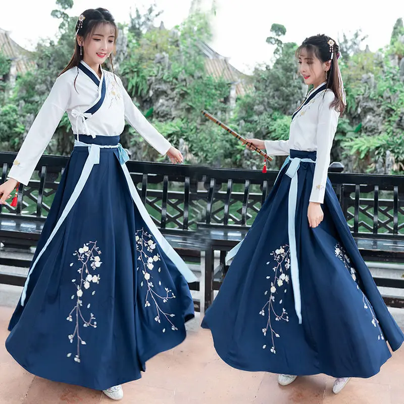 

Hanfu Female Ancient Costume Tang Dynasty Adult Students Ming Made Chinese Style Improved Waist-length Skirt Daily Shirt Set