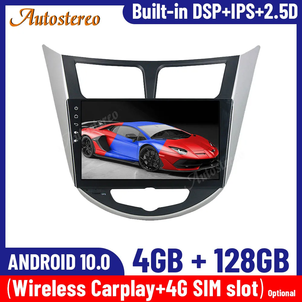 

For Hyundai Accent Verna Full Touch Android 10.0 4+128G Car GPS Navigation Multimedia Player Tape Recorder Head Unit Carplay IPS