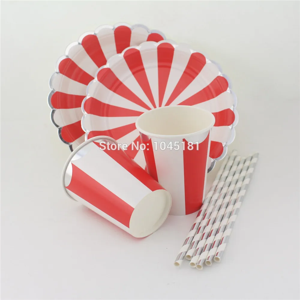 Ipalmay красная и серебряная фольга полосатая посуда бумажные тарелки стаканы