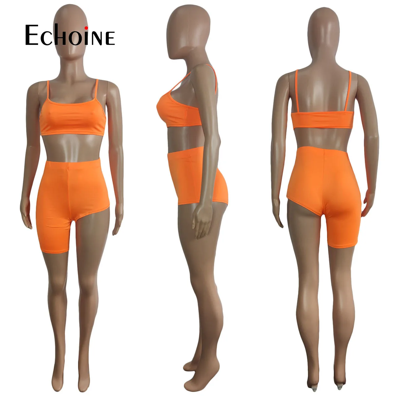 

Echoine Women Summer Sexy 2 Piece Set Off Shoulder Backless Crop Top Biker Shorts Outfits Tracksuit Night Club Matching Sets