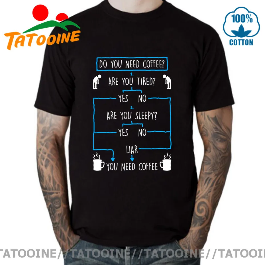 Футболка Tatooine Do you need coffee Мужская забавная с коротким рукавом круглым вырезом