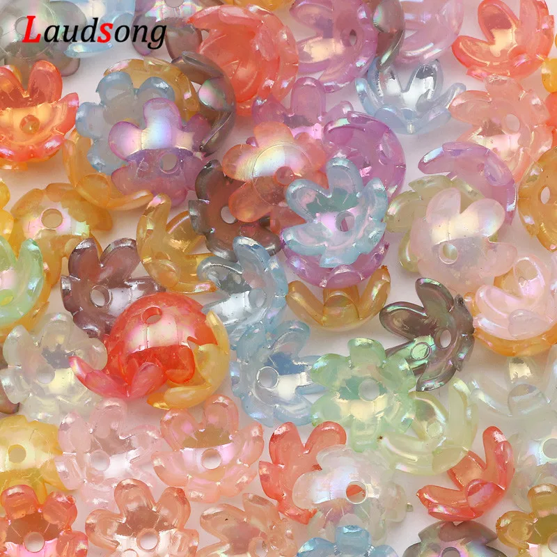 50pcs 13mm Multicolor AB Color Flower Bead Caps Acrylic Beads For Jewelry Making Finding Diy Handmade Accessories images - 6