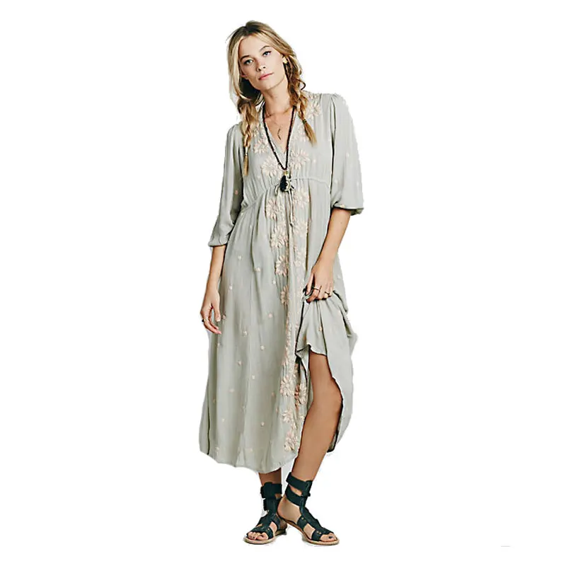 2020 Лето Осень Женщины негабаритных хиппи бохо людей вышивка свободные балахон