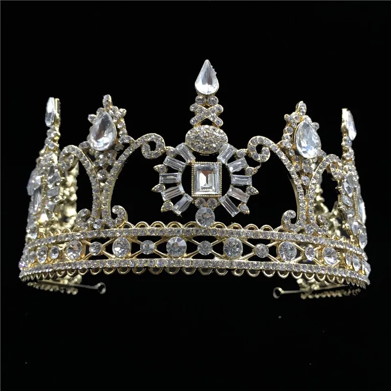 Классическая европейская королевская маскарадная Золотая тиара Корона с