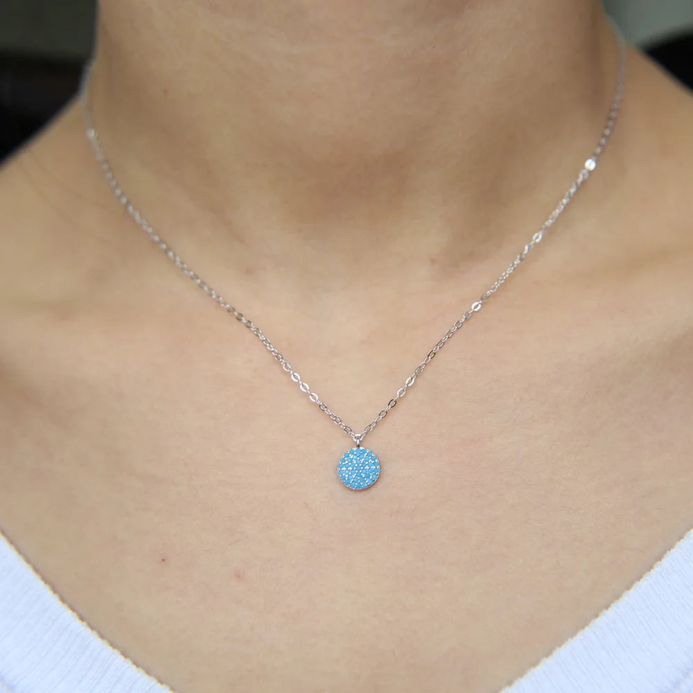 Женское длинное ожерелье из серебра 925 пробы изысканное с очаровательным голубым