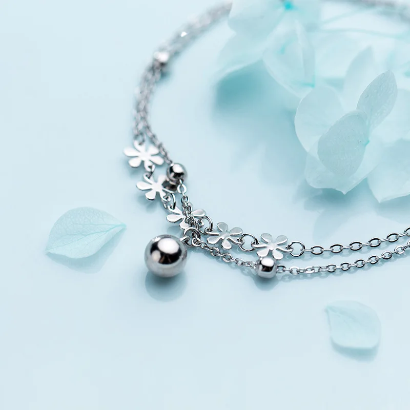 Ножная цепочка простой двухэтажный ножной браслет из стерлингового серебра 925