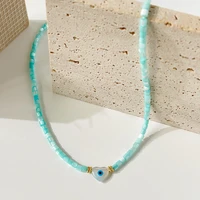 monlansher boho blue rice beads shell evil eye necklace womens shell handmade necklace bohemian daily fashion necklaces jewelry
