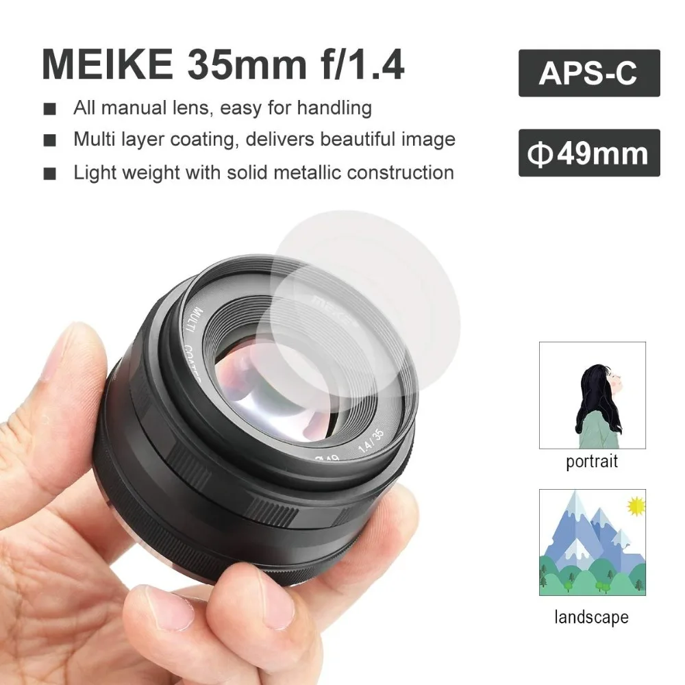 Объектив Meike 35 мм F1.4 с ручной фокусировкой для Sony E-Mount A7R/a7S A7/fuji X-T2/canon Eos-M M6/m4 Aps-C