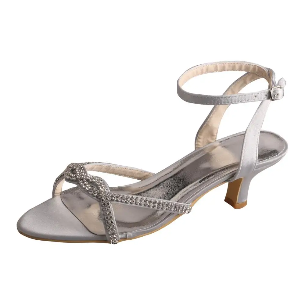 

Brand Name Wedopus Low Heel Wedding Sandals Silver Satin with Crystals