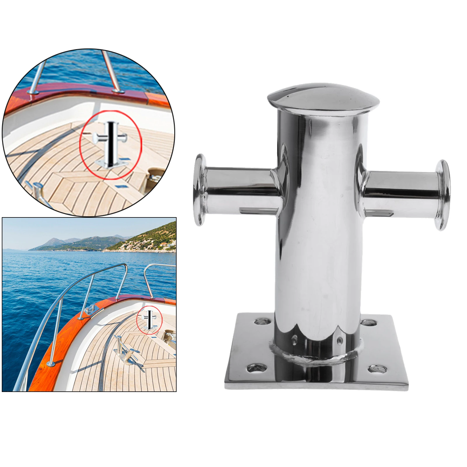 

Heavy Duty 304 Stainless Steel Single Mooring Bitt Cross Bollard Cleat with Base Plate Replacement Replace 1pc