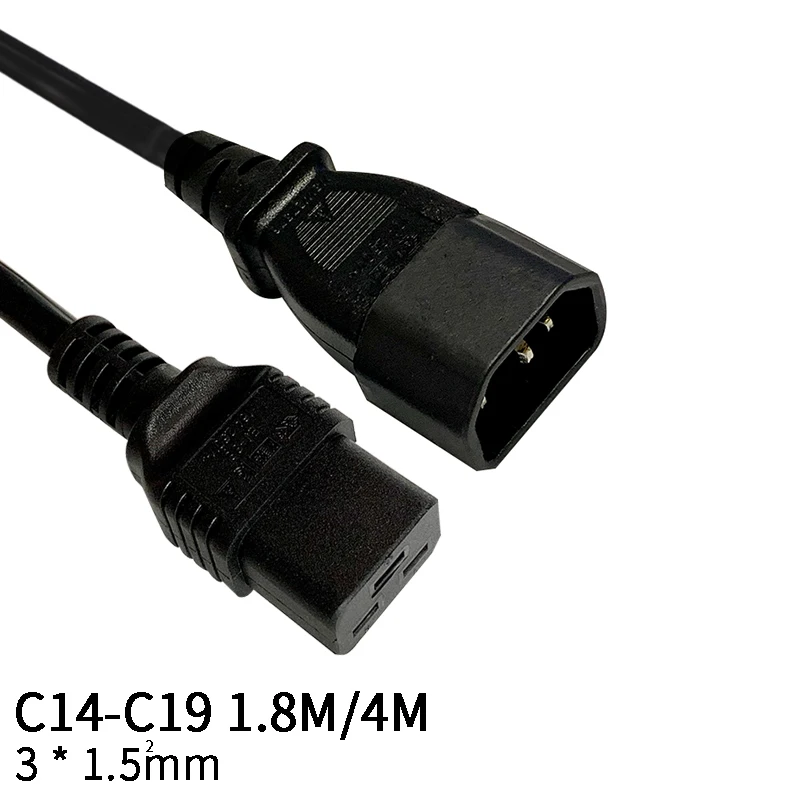 Кабель удлинитель с штекером IEC320 C14 на гнездо C19 10 а/16 А 4 м 3*1 5 мм|Сетевые шнуры и
