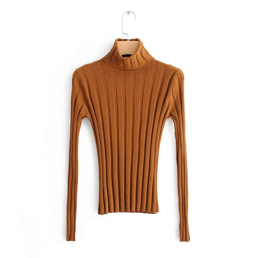Elegant Sexy Ladies Slim Knitwear Casual Streetwear Stylish Chic Women Brown Striped Turtleneck Bodycon Sweater Female Pullovers | Женская