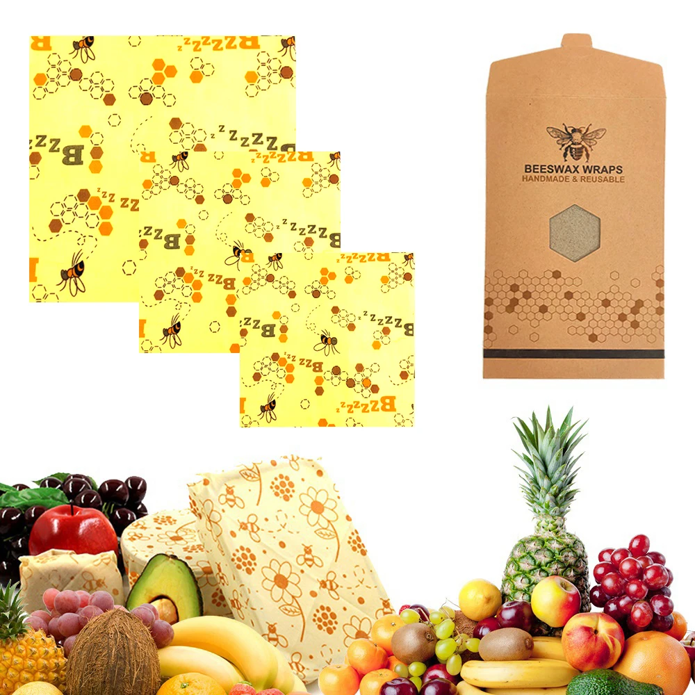 

3 PCS Beeswax Food Wraps Sets Small Medium and Large Food Covers Reusable Eco-Friendly Washable Food Wraps Zero Waste