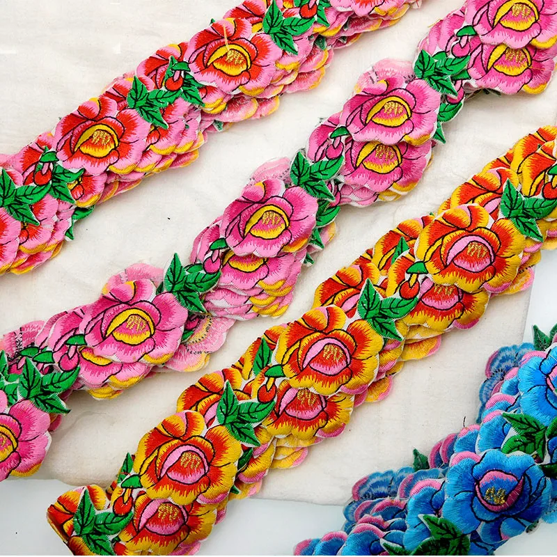 

4.7m long peony flower embroidery lace performance costume ethnic opera costume home fabric decoration diy long strip hot flower