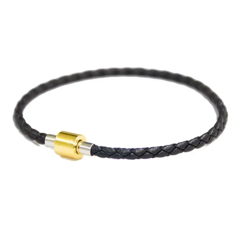 

Woven Adjustable DIY Beading Bracelet Genuine Leather Titanium Steel Metal Clasp 652B
