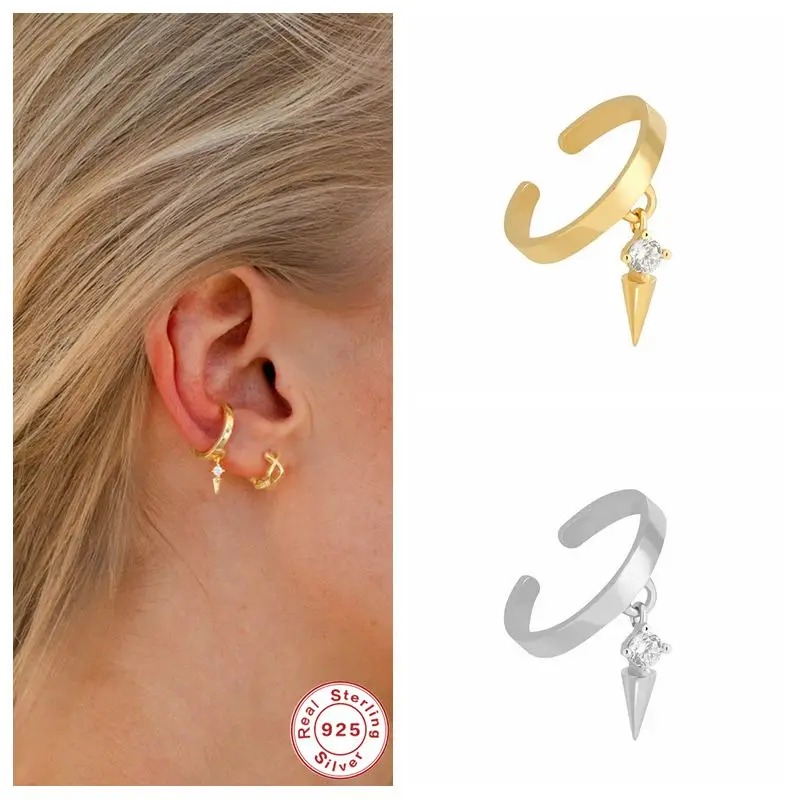 Реальные 925 пробы Серебряная Ушная манжета для Для женщин 1 шт. Очаровательная