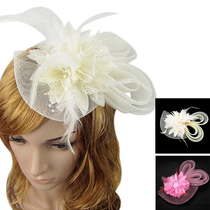 2 шт. Женская Маленькая Шпилька шапка с перьями кремово-белый розовым - купить по