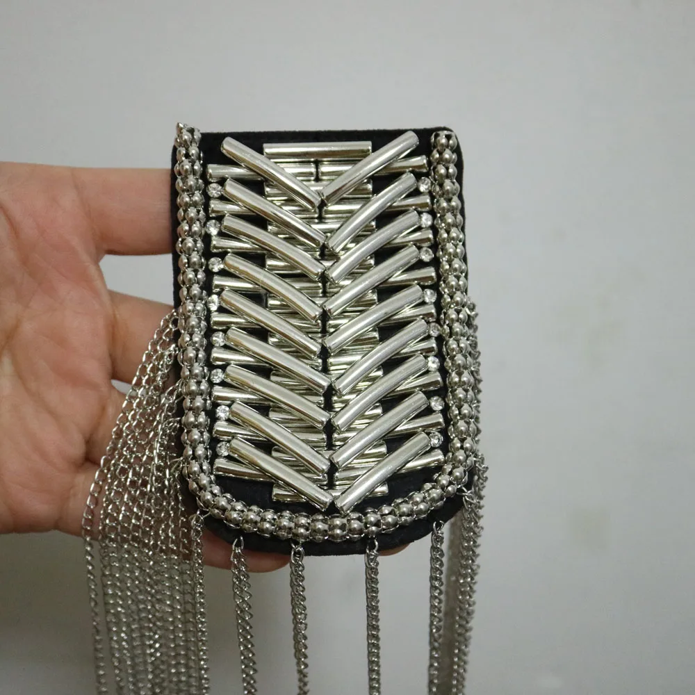 2pcs/set silver golden tassel Beaded epaulette for clothes DIY punk Badge Epaulets jacket Cool Shoulder Patches appliques - купить по
