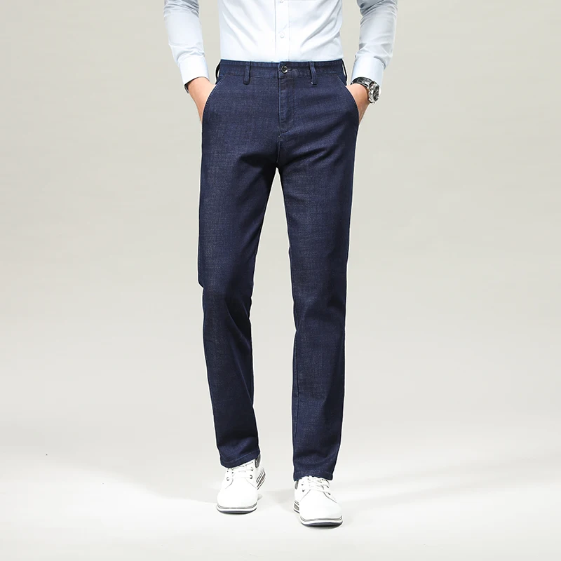 

Plus Size 40 42 Autumn Winter Men's Four Seasons Jeans Business Fashion Classic Stylr Stretch Denim Trousers Male Brand Blue
