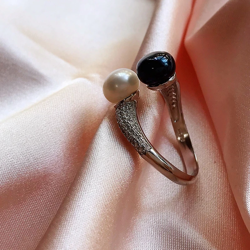 Женское серебряное кольцо с высоким блеском и двойным натуральным жемчугом 925