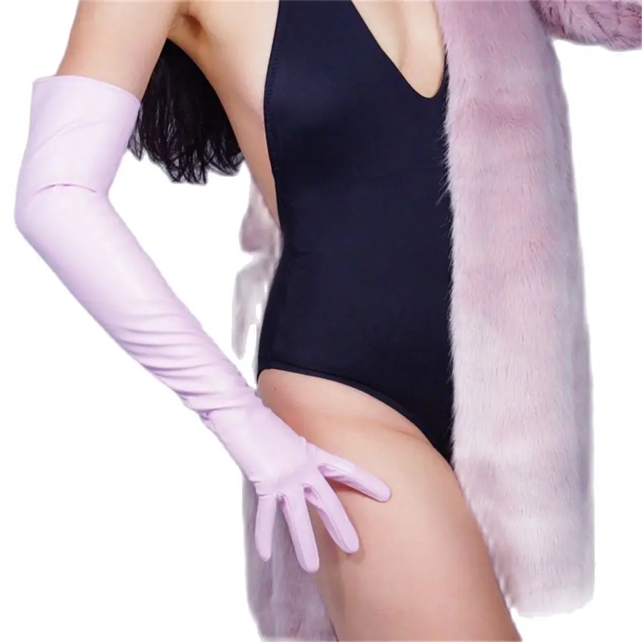 

Супер длинные кожаные перчатки 60 см длинные искусственная кожа овчина вишня светильник-розовый PUQF60