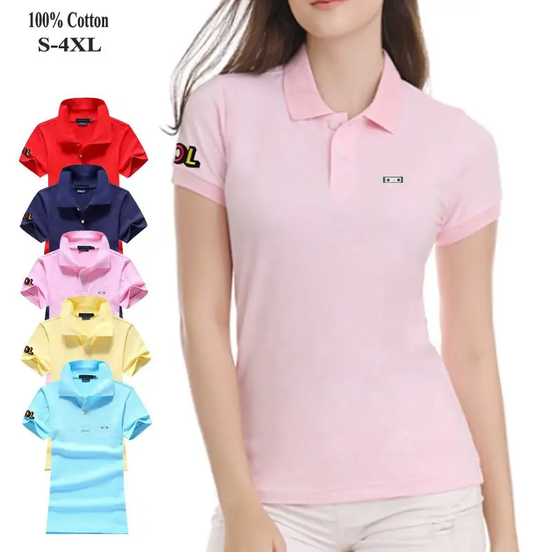 Высококачественные летние женские рубашки-поло из 100% хлопка повседневные с