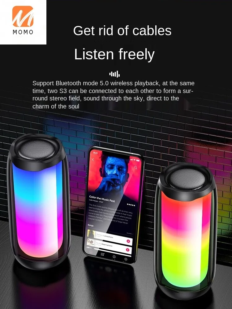 

Online Influencer Same Wireless Bluetooth Audio Small Extra Bass Colorful Light Hand Portable New Speaker