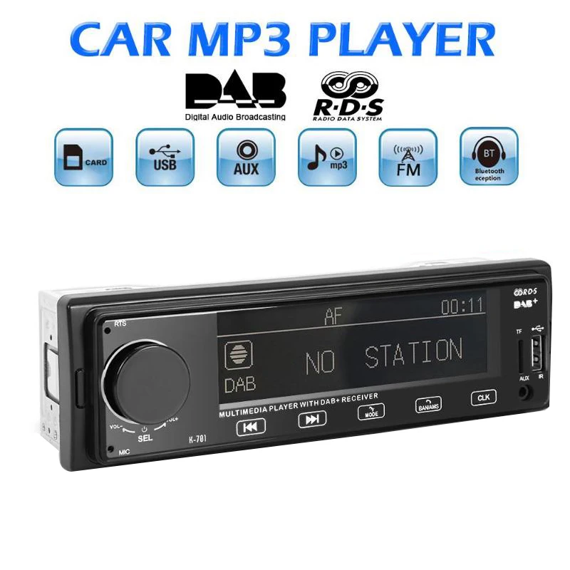 K701 DAB Car Radio Stereo MP3 Player 1Din Autoradio Bluetooth RDS AM FM AUX USB TF Card Auto Audio Music |