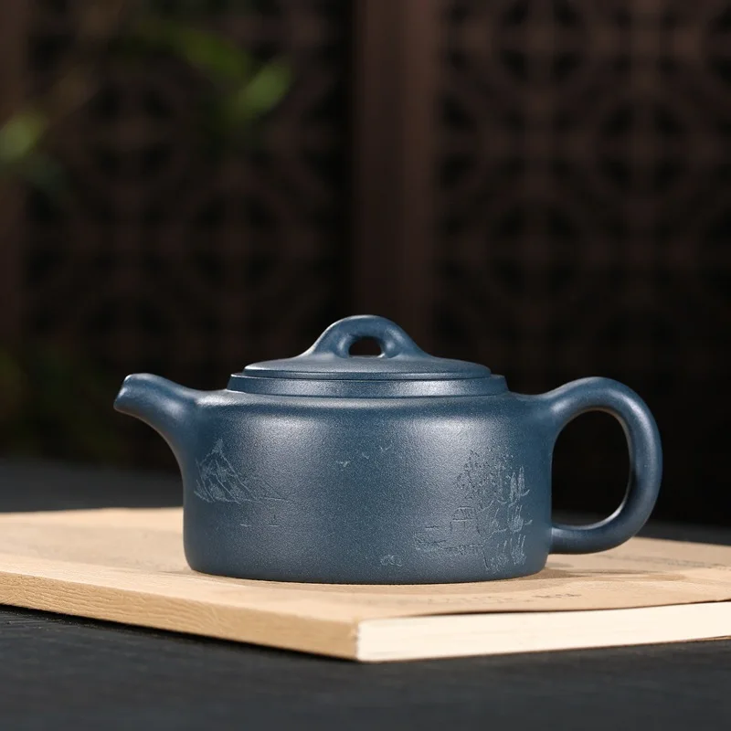 Yixing purple clay teapot Lu Xinglong hand carved Tianqing clay well hurdle teapot home kungfu tea set