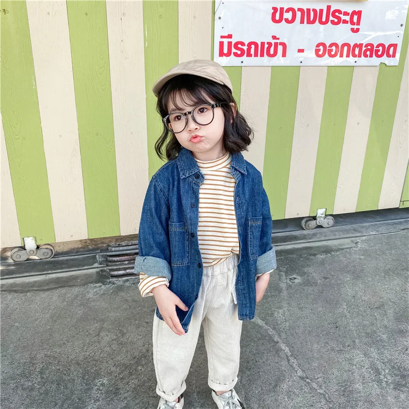 Джинсовая рубашка для девочек Новинка весна осень 2021 нижняя куртка женская