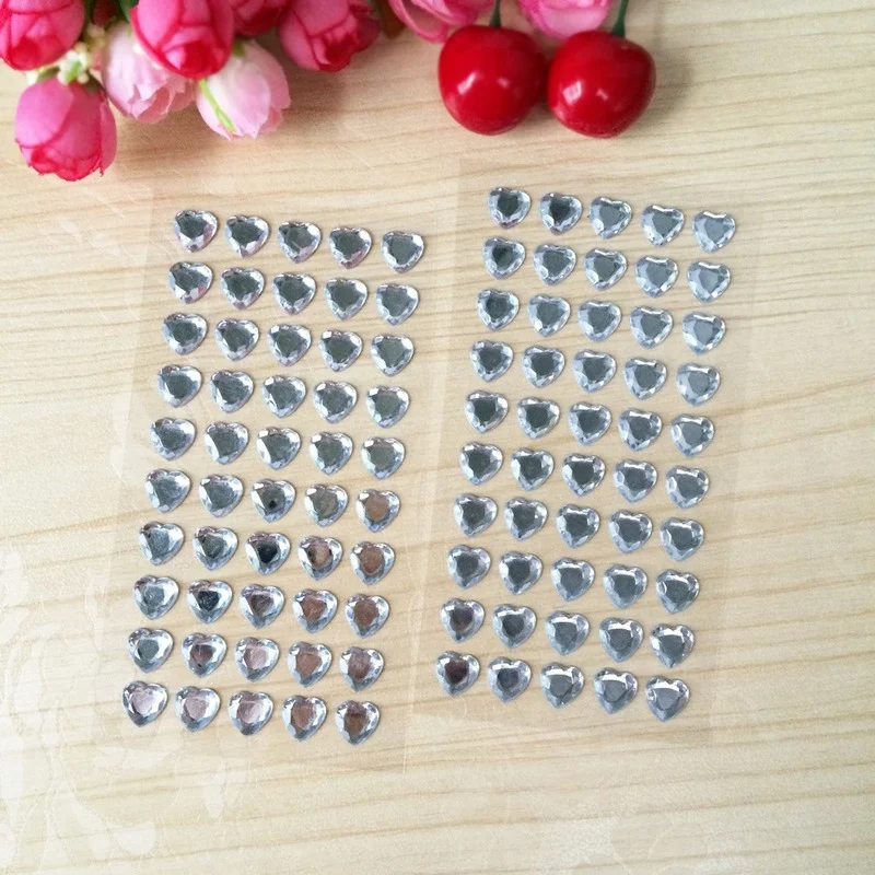 (2 листа) 10 мм Самоклеящиеся наклейки в виде сердца Акриловые стразы