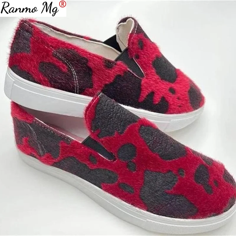 

2021 Women Single Shoes Platform Mixed Colors Mid Heels Ladies Casual Slip on Round Toe Flats Fashion Female Summer Plus Size 43