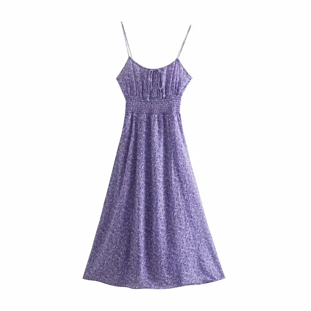 

2021 Bohemia Tall waist chiffon falbala loose Sexy floral Drawstring Dress Women Backless Summer beach sleeveless Long dresses