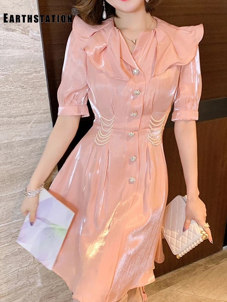 Женское атласное платье с бусинами и бриллиантовой пряжкой летнее легкое