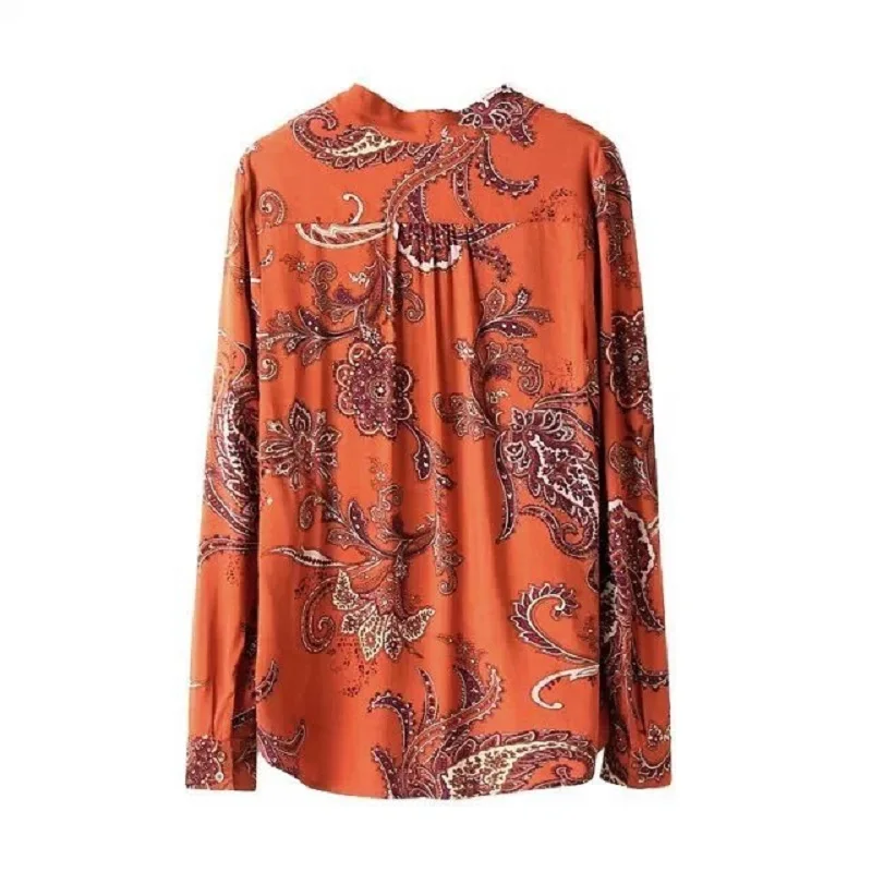

2019 autumn female European and American style casual wild cashew printed cross shirt long sleeve shirt female
