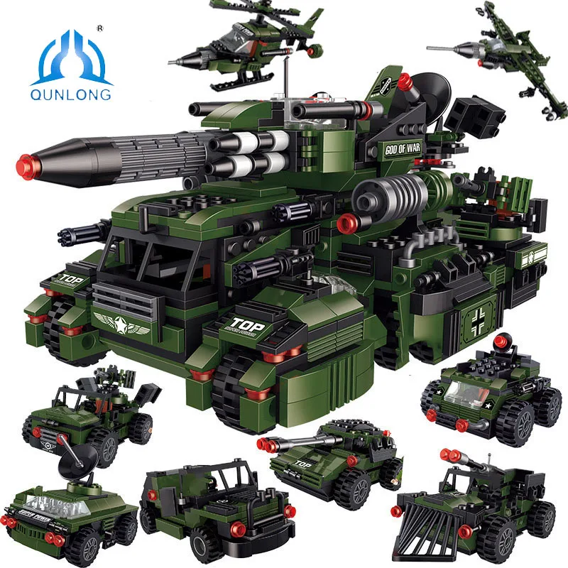 

Follow Store =$2 Coupon Military World War 2 Weapon Battle Tank 8 in 1 Model Building Blocks Toys For Children Gifts 967 PCS