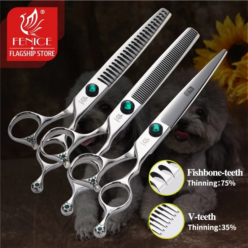 

Fenice 7.0/7.5 Inch Professional Dog Grooming Scissors Straight Cutting Thinning Shears Japan 440C Steel Tool for Groomer