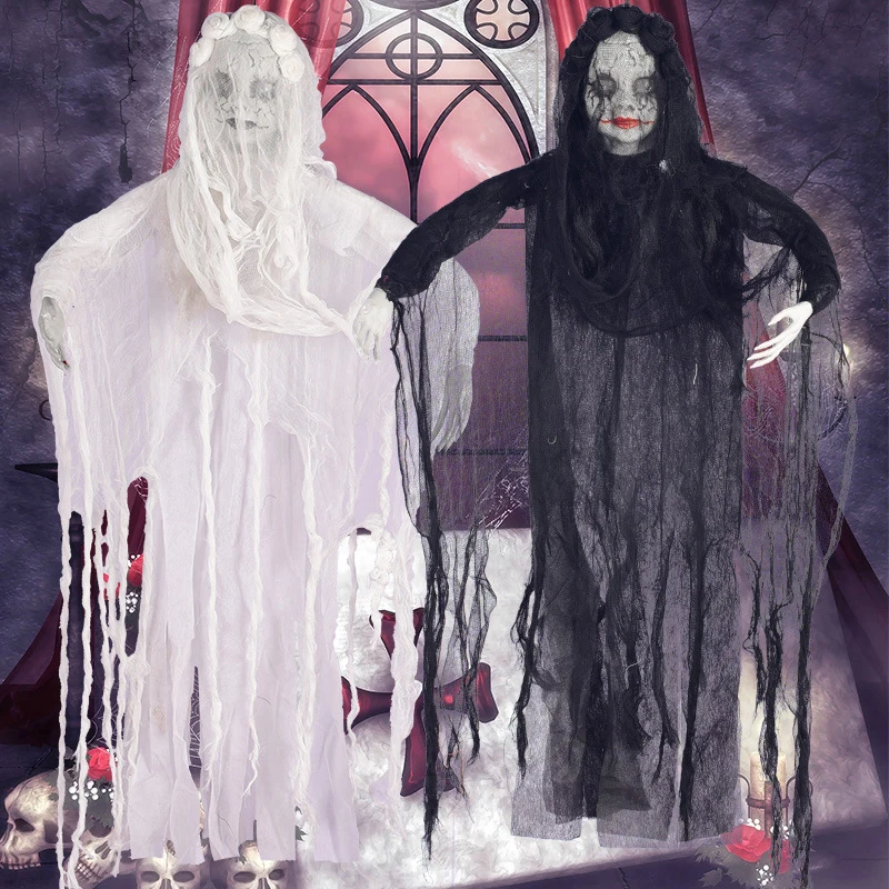 

Halloween Crack Black and White Female Ghost Hanging Ghost Haunted House Horror Theme Scene Layout Scary Voice Control Switch