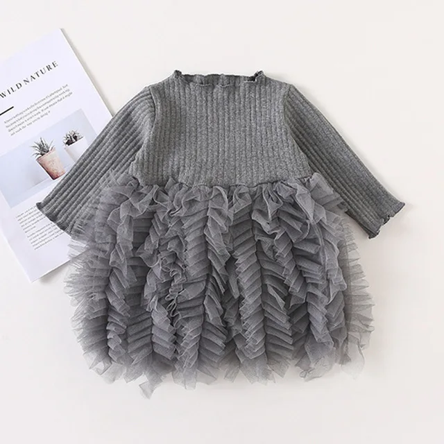 Gray Г. Зимнее модное рождественское платье для новорожденных маленьких девочек клетчатое платье-свитер с длинными рукавами для девочек, платье для девочки дня рождения детское платье одежда от 3 до 24 месяцев - Цвет: Gray