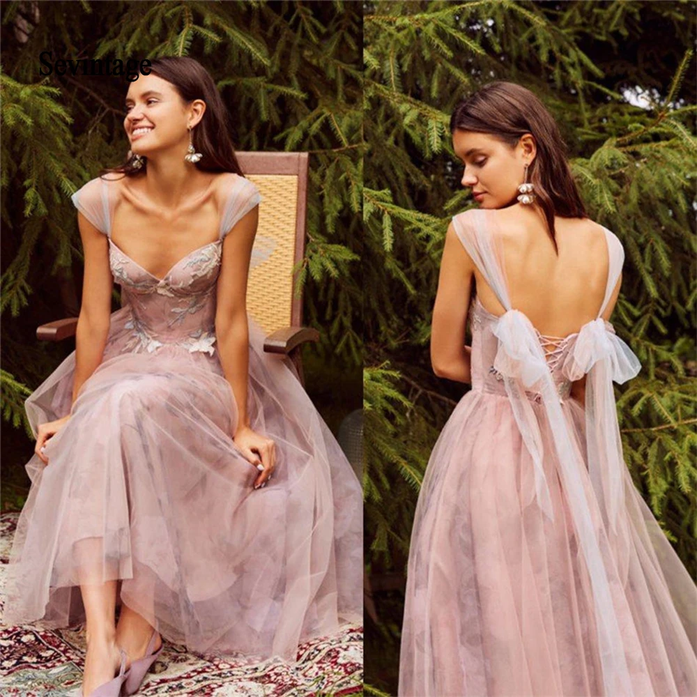 

Sevintage Lace Appliqued Cap Sleeves Prom Dress Lace up Floor Length Special Occasion 2021 Sweetheart Formal Woman Evening Gown