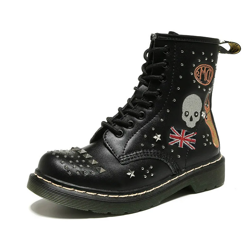 Модные Винтажные ботильоны с черепами женская обувь на плоской подошве