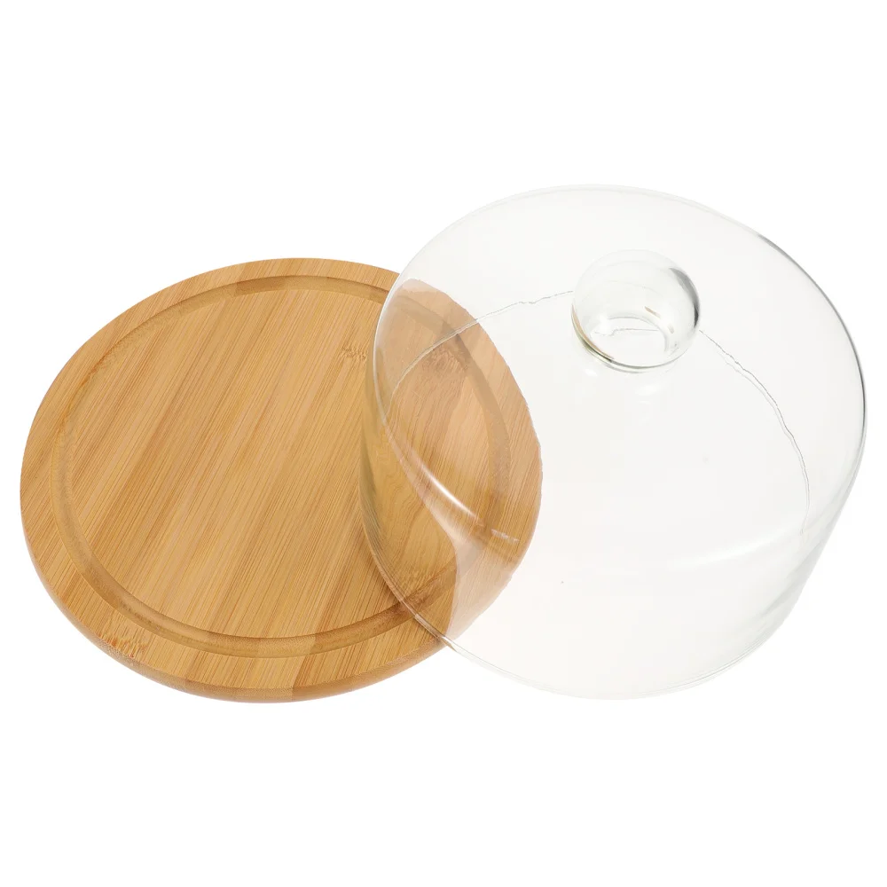 

1 Set Wooden Cake Display Tray Bread Tray Anti-dust Cover Dessert Glass Cover
