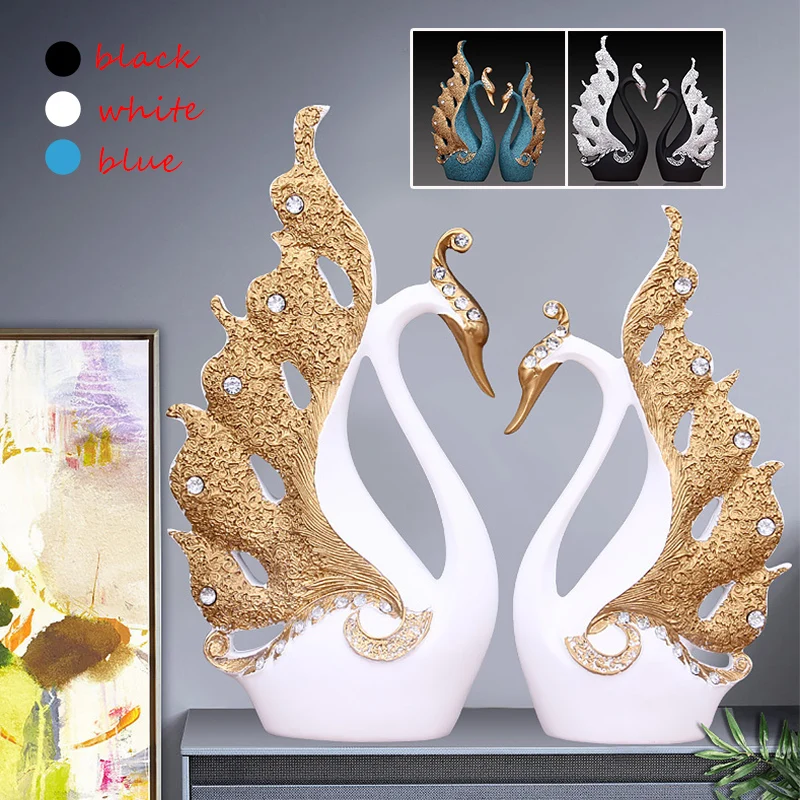 

3 Colors 2 Sizes A Couple of Swan Statue Home Decoration Decor Sculpture Modern Art Ornaments Wedding Gifts