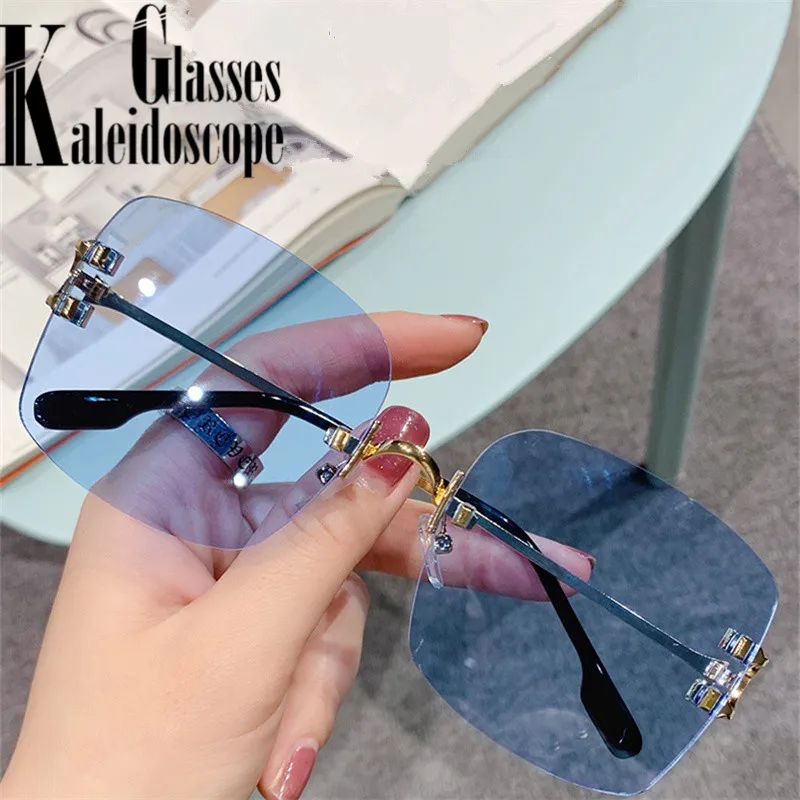 

Солнцезащитные очки без оправы UV400 для мужчин и женщин, модные брендовые дизайнерские винтажные очки большого размера, для вождения, 2021