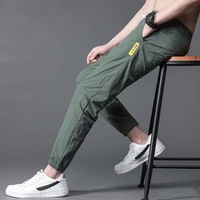 new fashion thin style ankle length pencil pants men polyester ice silk loose pants summer casual sweatpants sports joggers gray