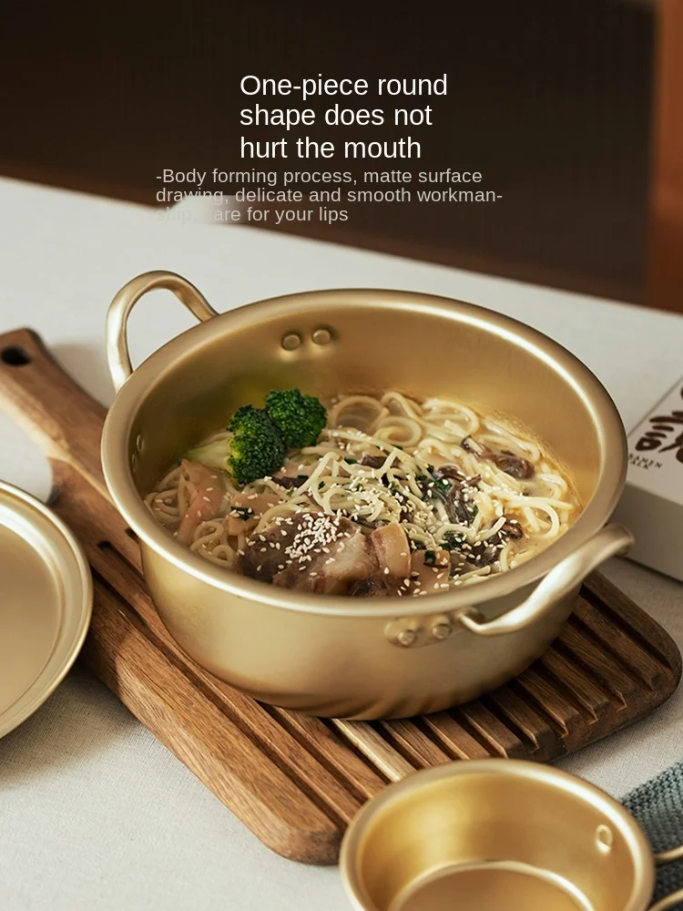 

Korean Instant Noodle Pot Household Gas Boiled Instant Noodles Yellow an Aluminum Pot Binaural Korean Ramen Pot Small Soup Pot