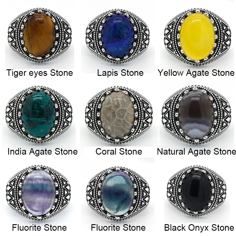 Кольцо мужское из серебра 925 пробы с флюоритом тигровым глазом Лазуритом агатом |
