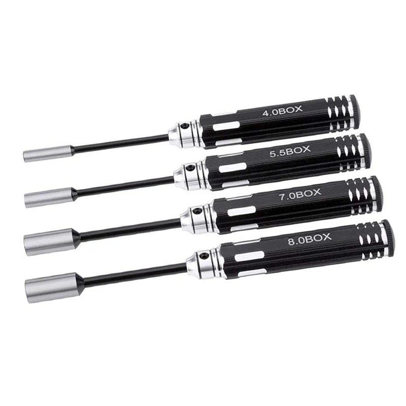 

RC Model Tool 4PCS Hex Screw Drivers Hex Nut Socket Wrench Sleeve Wheel Spanner 4.0/5.5/7.0/8.0mm for Daily Making Manual and RC