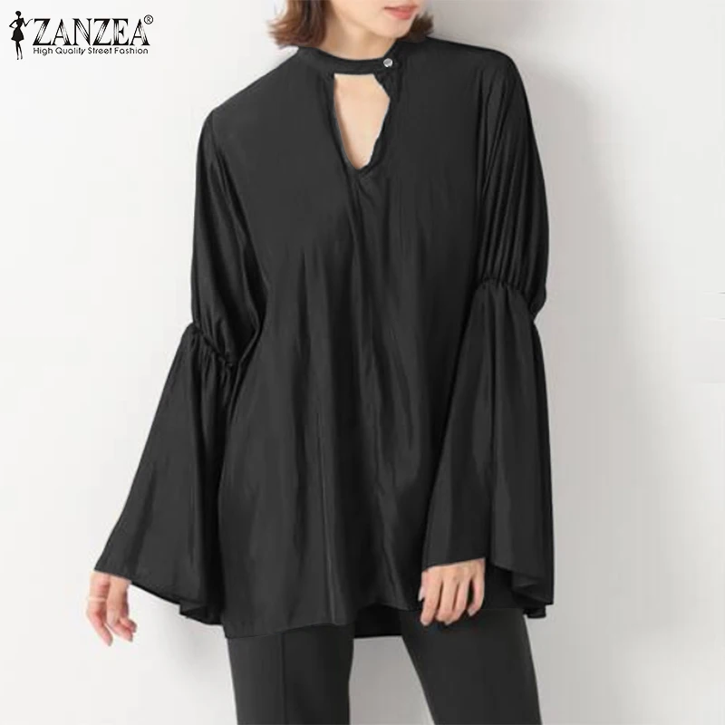 

Летняя женская блузка с длинными расклешенными рукавами, с V-образным вырезом