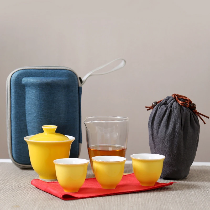 

Travel Bag Chinese Kung Fu Tea set ceramic gaiwan teapot teacups fair mug tea sets white travel tea set drinkware Free shipping